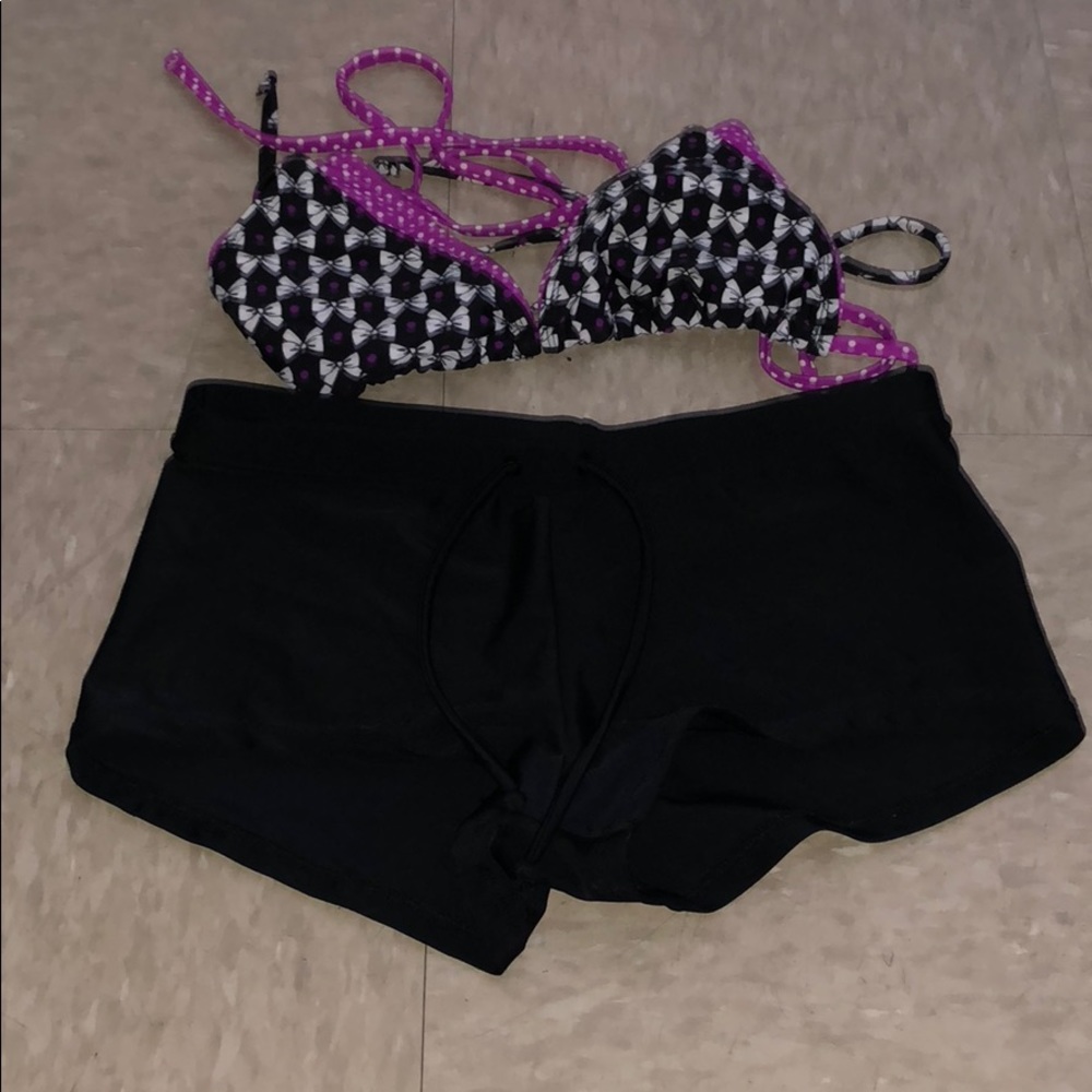 Black & Purple Pokadot Bathing Suit